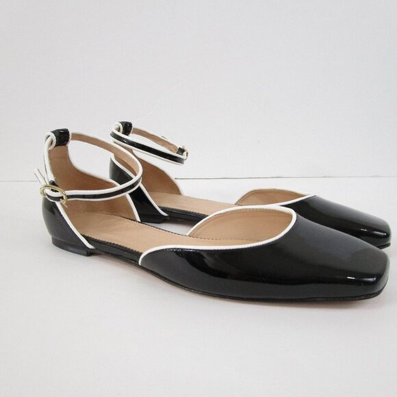 J. Crew Womens Black Patent Leather Piped Ballet Ankle Flats Size 8.5 - Picture 3 of 9